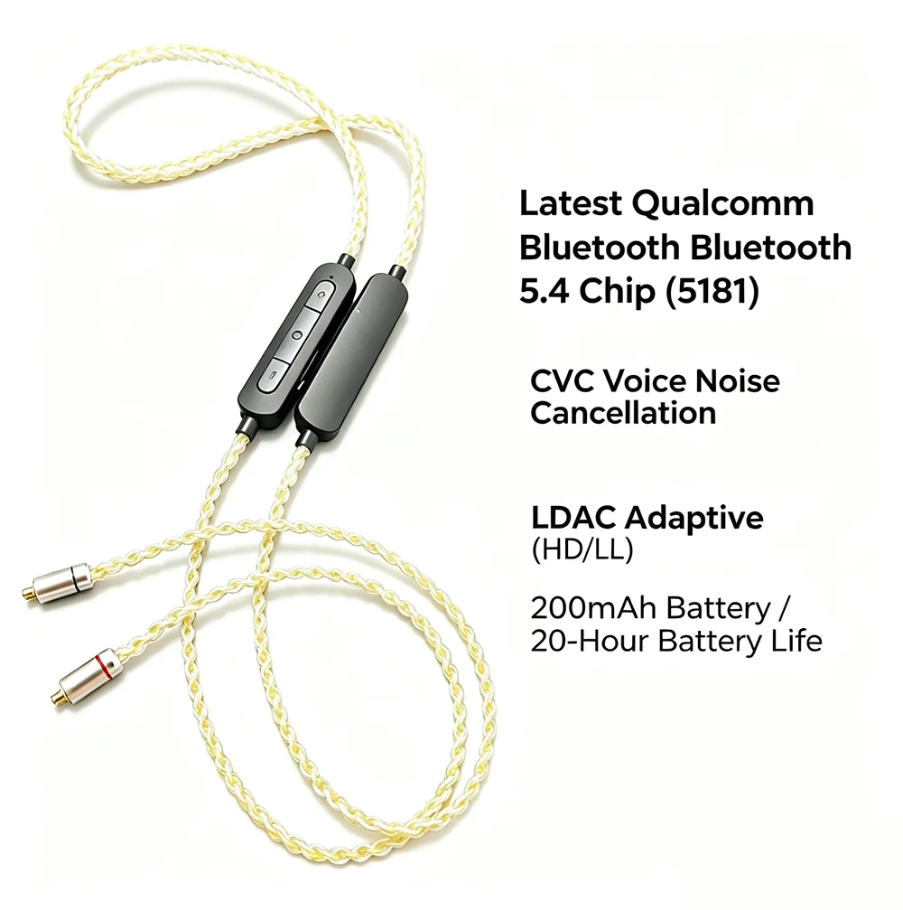 Новый кабель для наушников BT5.4 HiFi 5181 с поддержкой LDAC APTX Lossless/Adaptive/HD, провод для внутриканальных наушников (IEM) с двойным аккумулятором, кабель для наушников MMCX QDC IE
