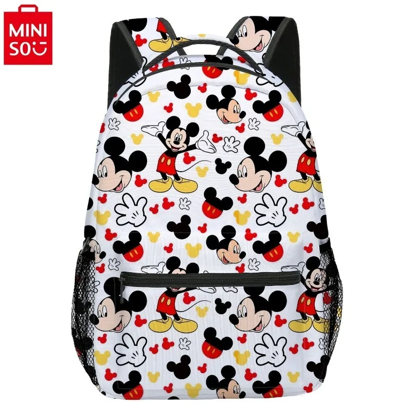 MINISO Disney Cartoon Mickey Large Capacity Backpack for Students High Quality Canvas Lightweight Reducing Shoulder Bag