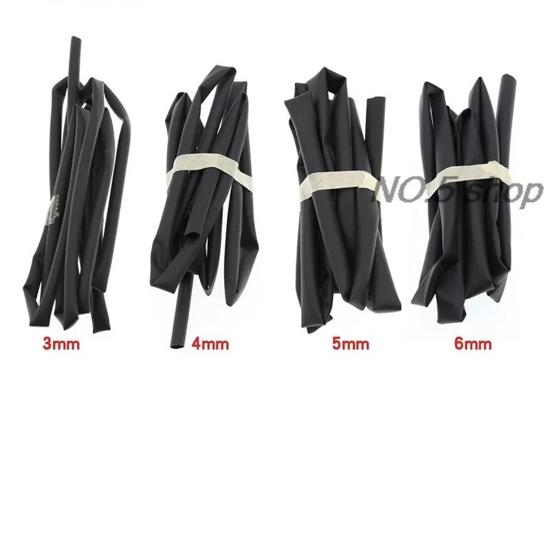 4Pcs 3MM 4MM 5MM 6MM 1M Each Black Heat Shrinkable Pipe Set