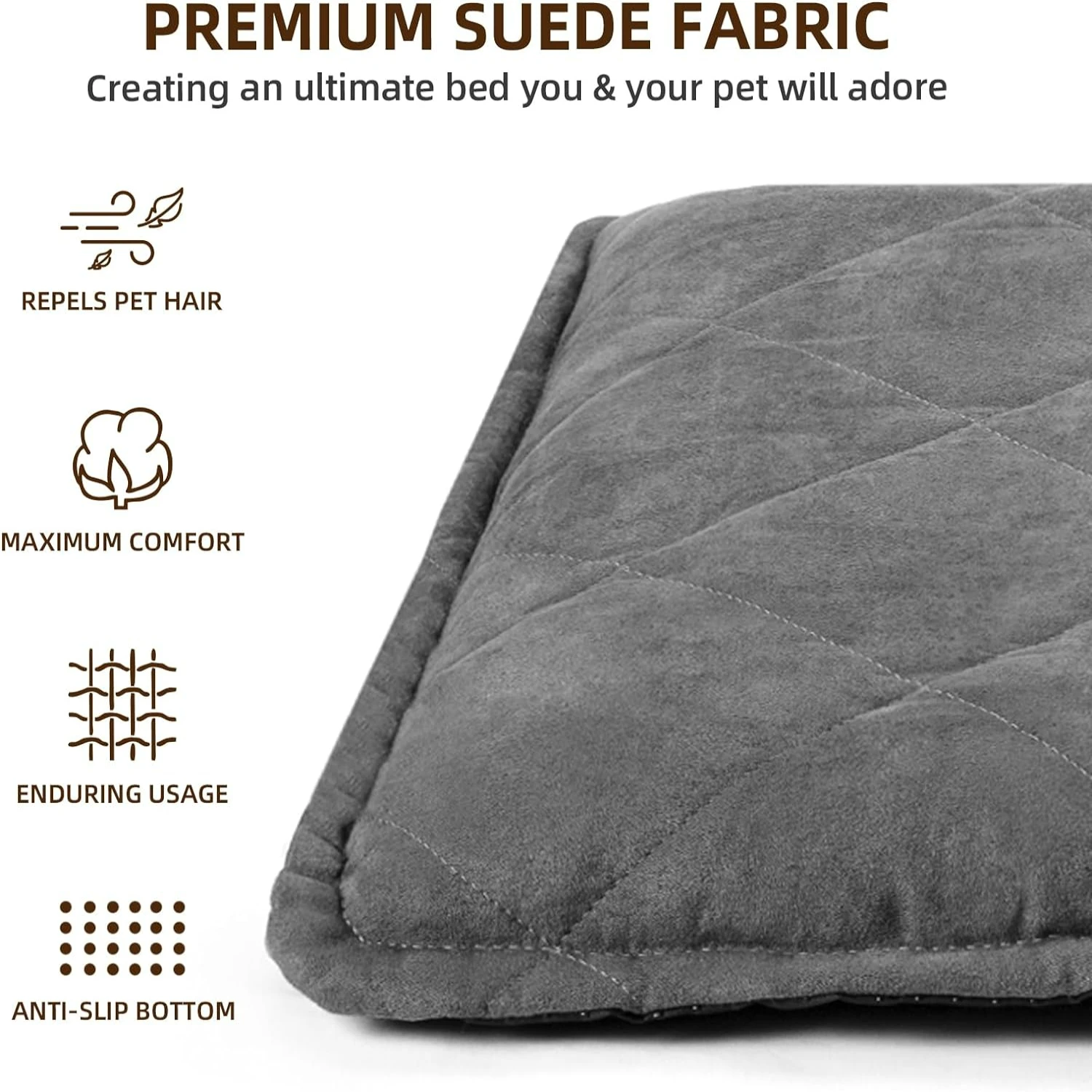 Perfect, Ultra-Soft and Cozy Grey Reversible Self-Heating Dog Crate Pad for Medium and Large Dogs - Washable Cover, Anti-Slip Bo