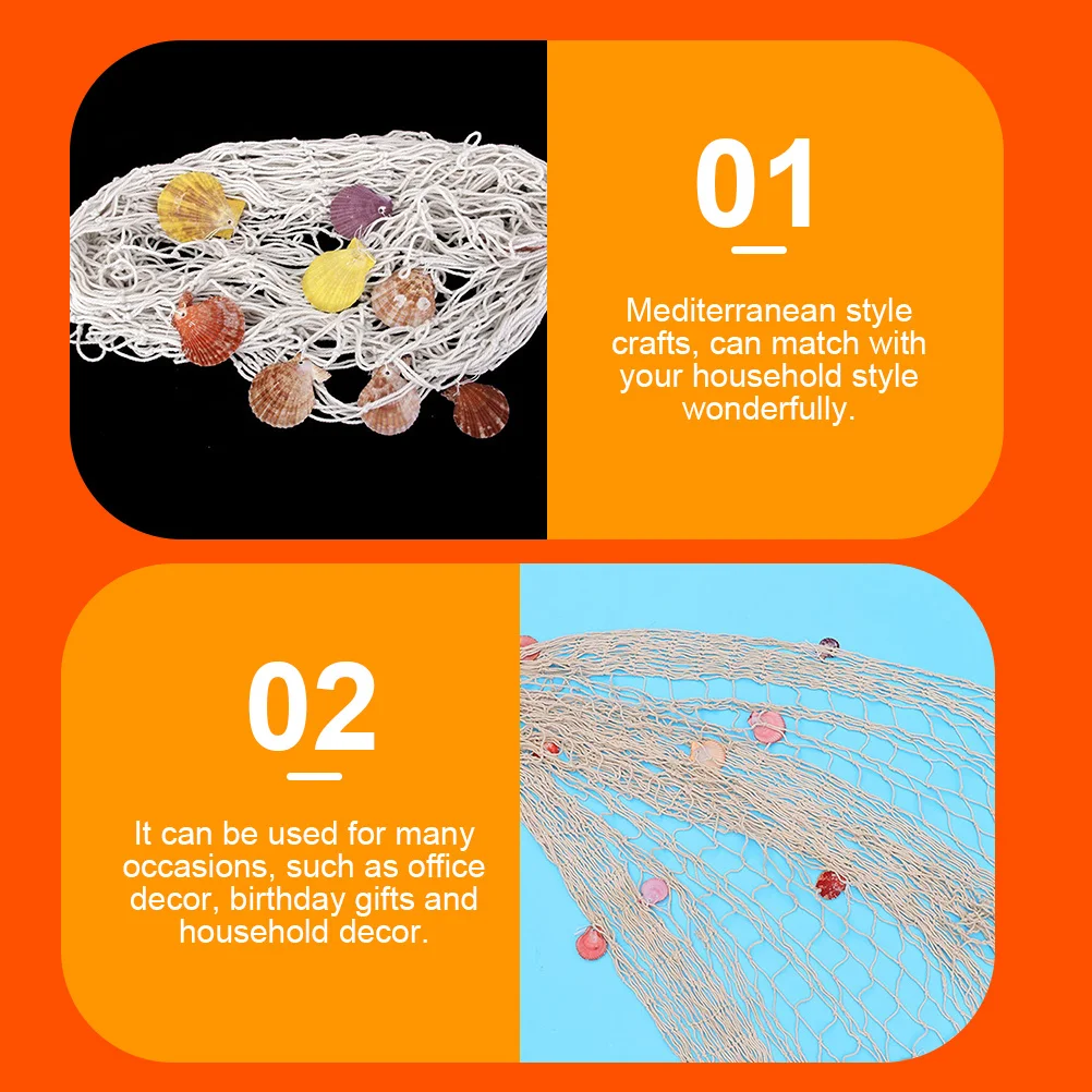 

2Pcs Mediterranean Fishing Net Wall Hanging Decorative Backdrop Chic Ornament for Home Office Bedroom Decor Fishing Net Decor