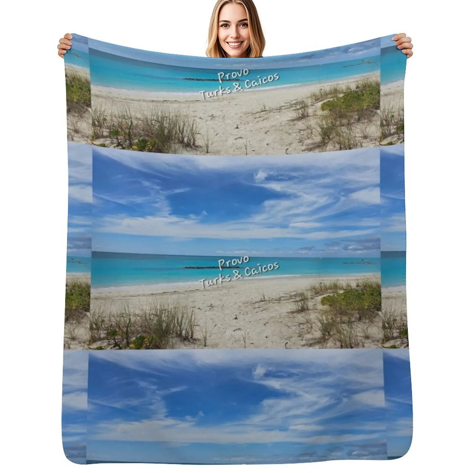 Blue Skies White Sand Throw Blanket Decoratives Luxury St Thin christmas gifts Softest Luxury Thicken Blankets