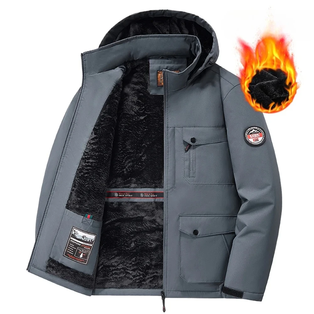 

Winter New Arrival Men's Detachable Hood Fleece-Lined Jacket Casual Fashion Windproof Warm Multi-Pocket Jacket Workwear Jacket