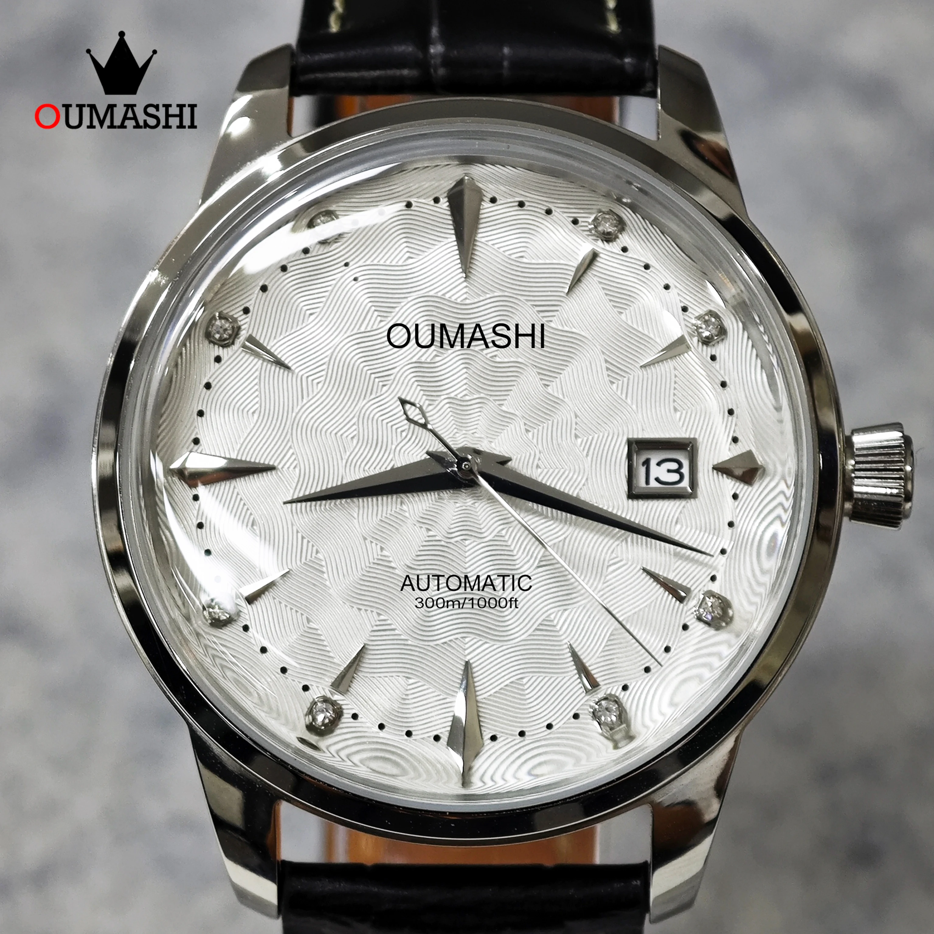 OUMASHI NH35 40mm Cocktail Series Automatic Mechanical Men's Watch 10ATM Mineral Glass Water Resistance Genuine Leather Band