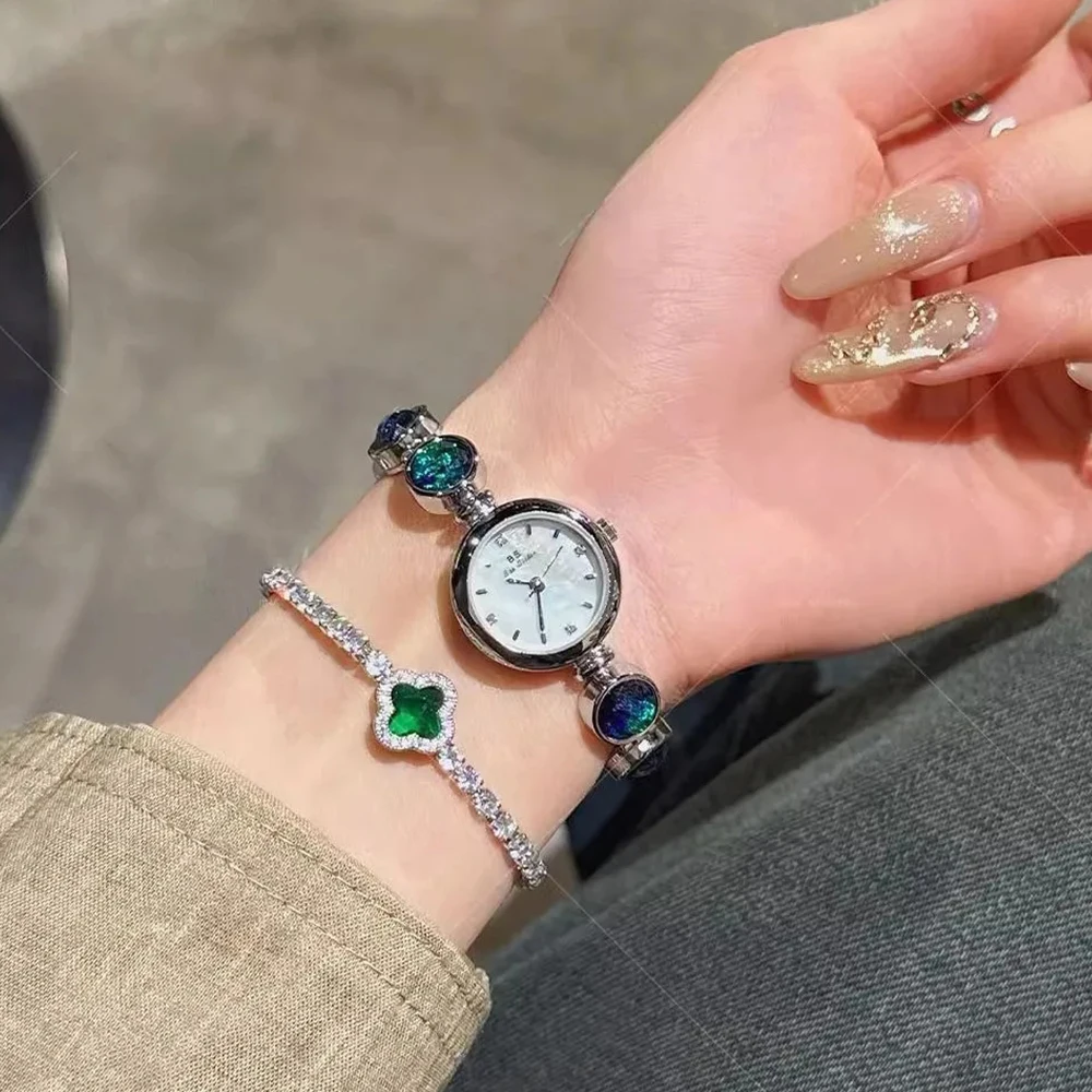 BS Bee Sister Light Luxury Malachite Women's Watches Elegant Round Dial Ladies Wristwatches Quartz Vintage Watch For Woman