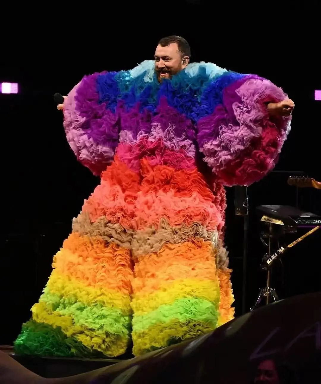 Vestido de tul de colores arcoíris espectaculares, chaquetas largas, vestido de malla con volantes, abrigo con capas, kimono de fiesta, chaqueta, lujoso