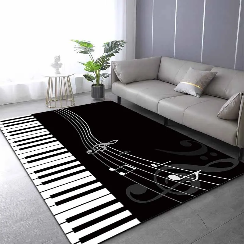 Stylish Musical Piano Key Rug Mat Runner Floor Decor Music Notes Design Abstract Piano Keys Living Room Entryway Carpet