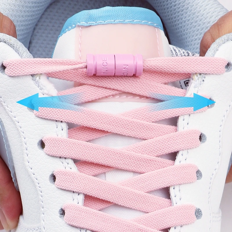 

New Colorful Capsule Lock Shoelaces Without Ties Elastic Laces Sneakers No Tie Shoe Laces Kids Adult 0.8cm Flat Shoelace 2 Pair