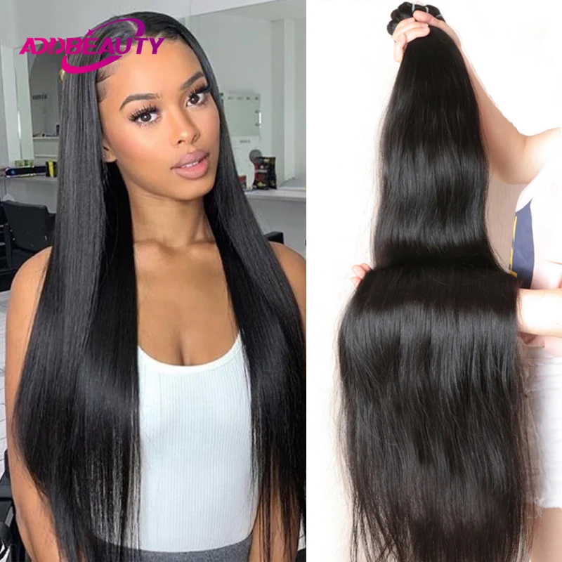 Addbeauty Hair Weft Straight Virgin Human Hair Bundles Unproccessed Human Remy Hair Weave for Women Natural Color Double Drawn