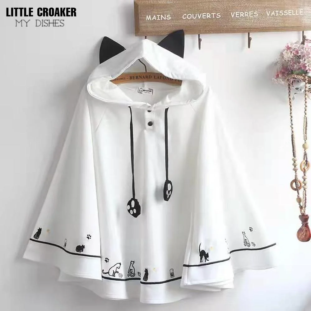 Lolita Cloak bluza Harajuku Cloak japoński boże narodzenie kobiety Sweetshirts polar Cape luźny sweter rękaw w kształcie skrzydła nietoperza płaszcz