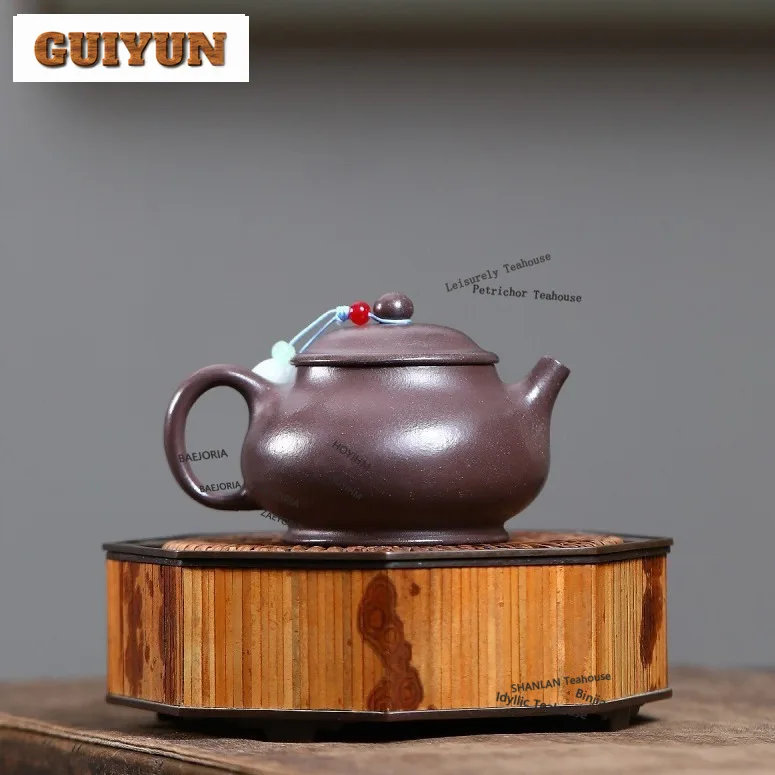 HOYIHM 160ml Authentic Yixing Purple Clay Teapots Artists Handmade Pan Pot Raw Ore Purple Mud Tea Infuser Kettle Zisha Tea Set