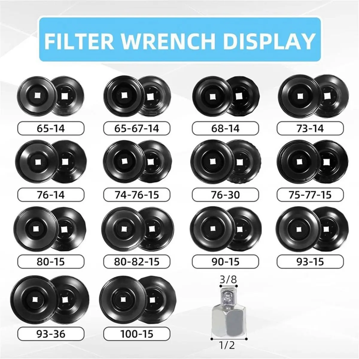 *ABAB 16Pcs Oil Filter Wrench Set - Comprehensive Cup & Socket Removal Tool Kit for Efficient Car Maintenance