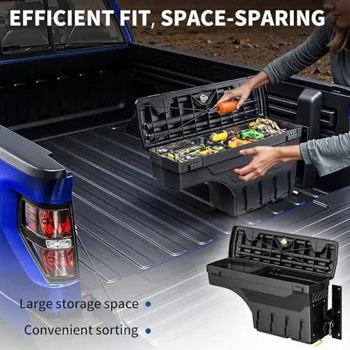 Truck Bed Storage Tool Box Fits 2015-2026 Ford F150 Passenger Side | 180 Degree Rotation Rear Tool Boxs with Lockable Lid &amp