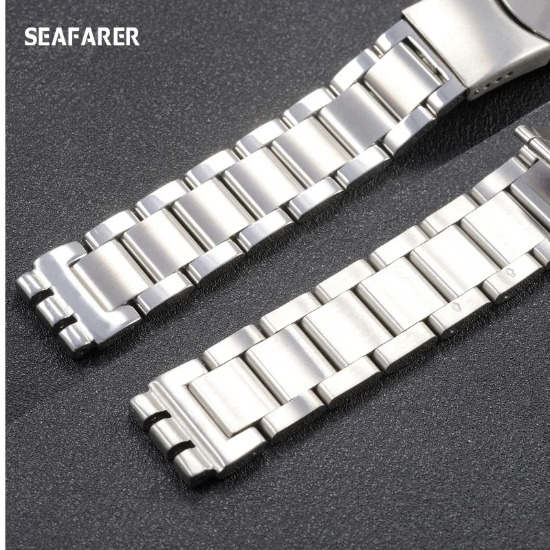 19*17mm Both Sides Polished Middle Frosted Stainless Steel Watchband For Swatch Watch Band Strap Metal Wrist Bracelet