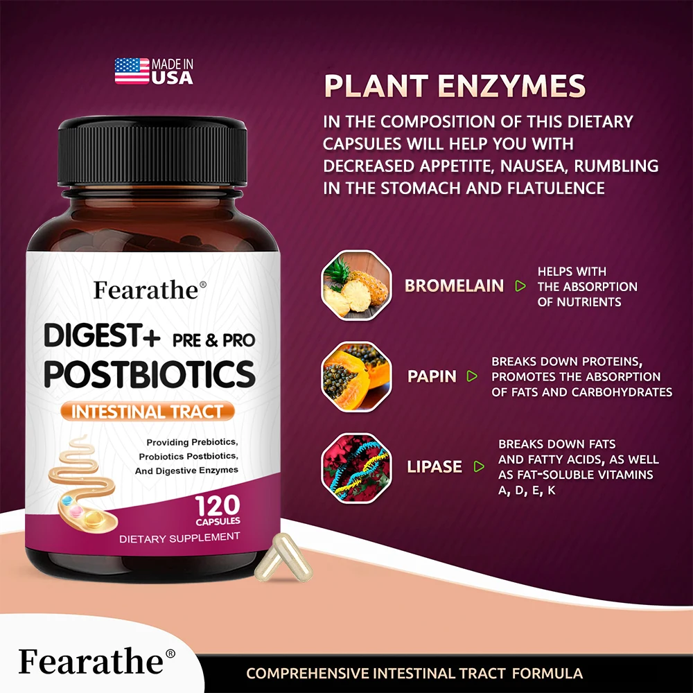 Digestive + Prebiotics + Probiotics Capsules Support Digestive Enzymes Gut Health Immune Relieve Bloating