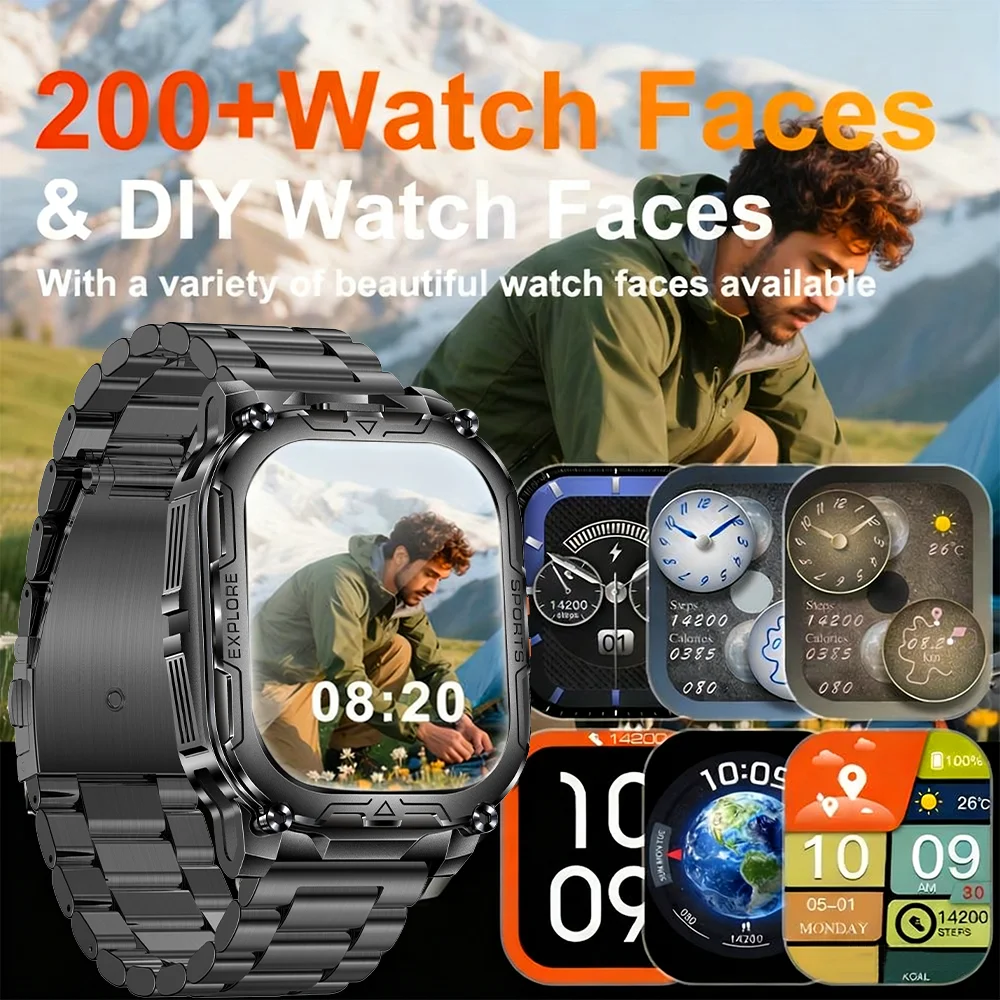 LED懐中電灯、100種類以上のスポーツモード、2.01インチ高解像度大型タッチスクリーン、毎日の健康モニタリングを備えた新しいスマートウォッチ