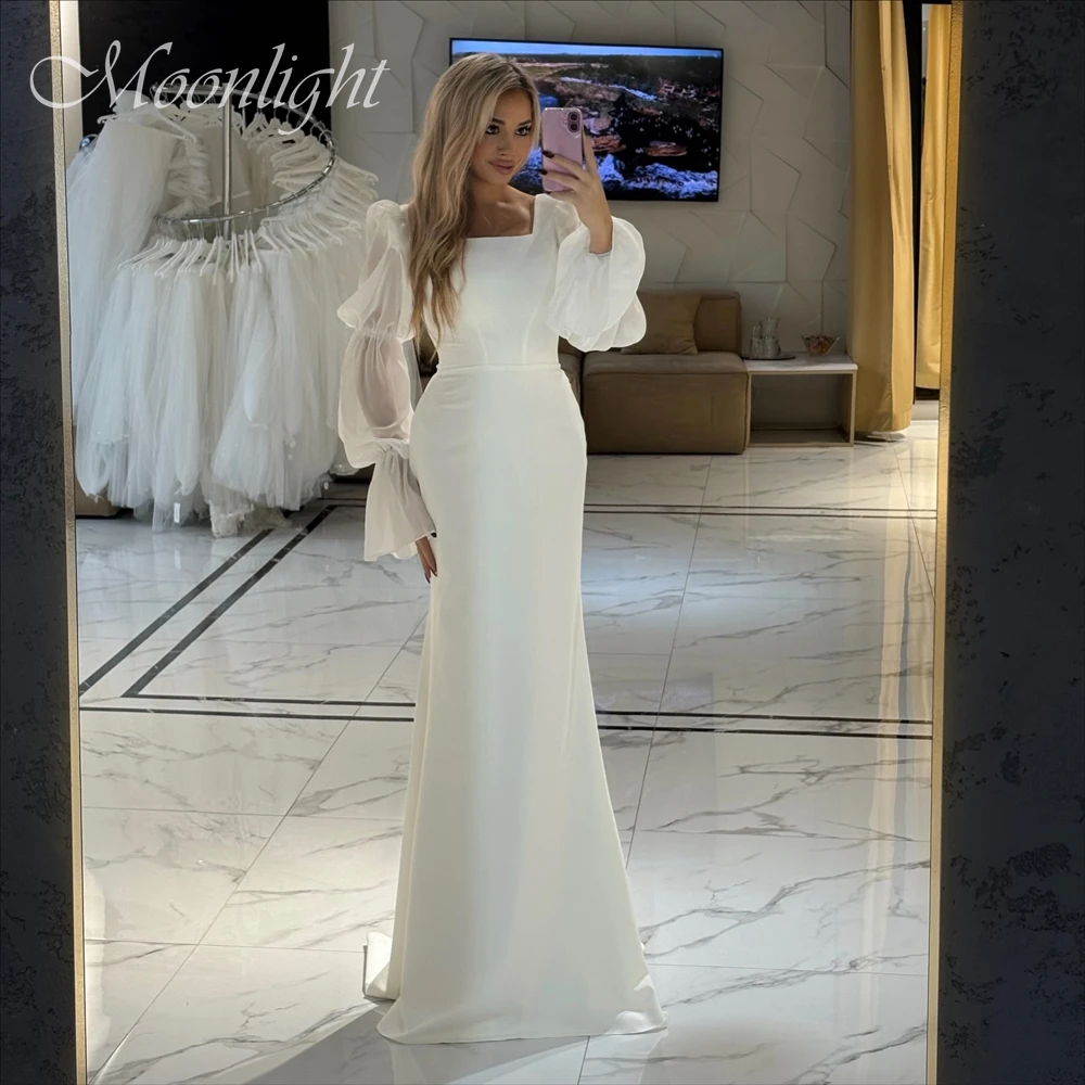Elegantes Meerjungfrau-Hochzeitskleid mit quadratischem Kragen 2026, Laternenärmel, offener Rücken, Sweep-Zug, Brautkleid, Vestidos de Novia, individuell gestaltet