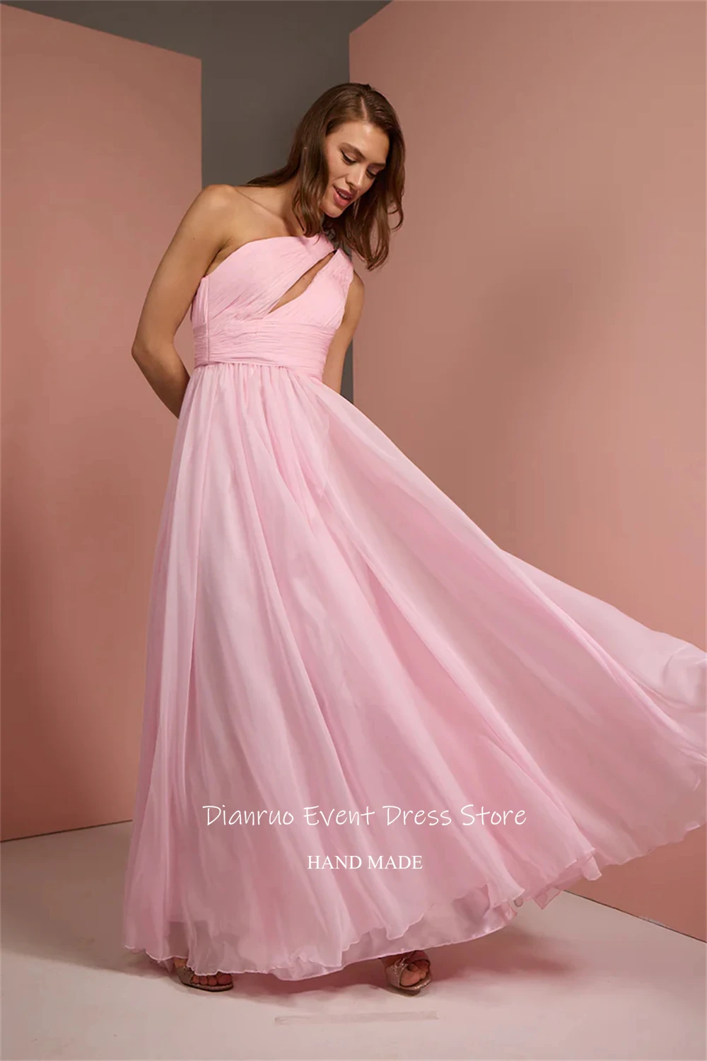 فساتين سهرة Dianruo رشيقة على شكل حرف A مكشكشة أنيقة من الشيفون رداء حفلات بكتف واحد فيستدوس دي فييستا أنيقة مخصصة