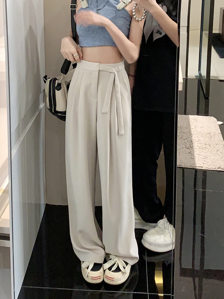 

Summer Casual Solid Color Wide Leg Pants Female Spring Summer High Waist Straight Pants Women Korean Loose Long Trousers Ladies