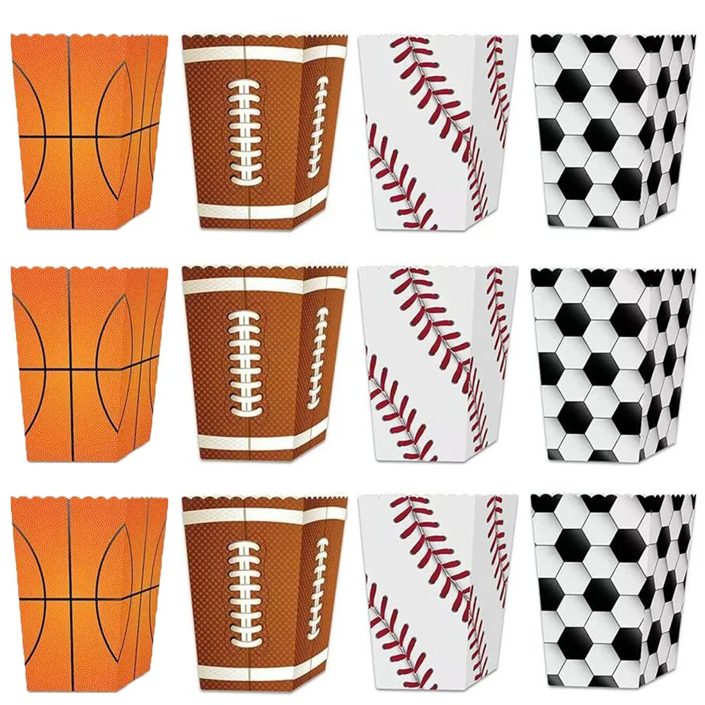 Sport Ball Popcorn Box Theme Party Decoration Soccer Basketball Baseball Rugby Happy Birthday Adult Kid Boy Girl Snack Box Candy