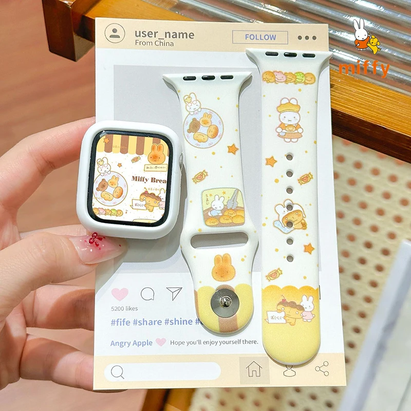 

Kawaii Miffy Watch Band Suitable for Iwatch Ultra 11 9 Cartoon Chef Rabbit Silicone Watch Case Anime Accessories Perfect Present
