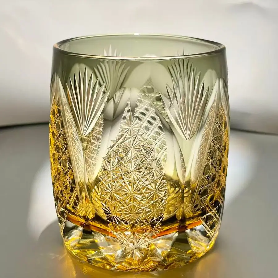 Copa de whisky de cristal japonés, patrón de cristal cortado, cristalería de cóctel de lujo champán
