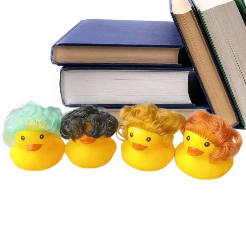 Wig Rubber Duck Yellow Rubber Ducks Cute Rubber Duck Bath Party Toys Squeak Rubber Floating Duck Rubber Ducky Float For Bathroom