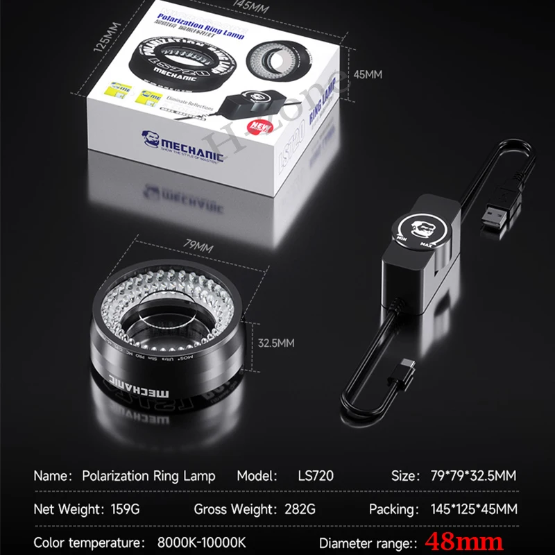 Imagem -06 - Anel de Luz Polarizada para Microscópio Mecânico Ls720 Elimina Reflexão Adequado para a Maioria dos Microscópios Estéreo Tamanho 48 mm