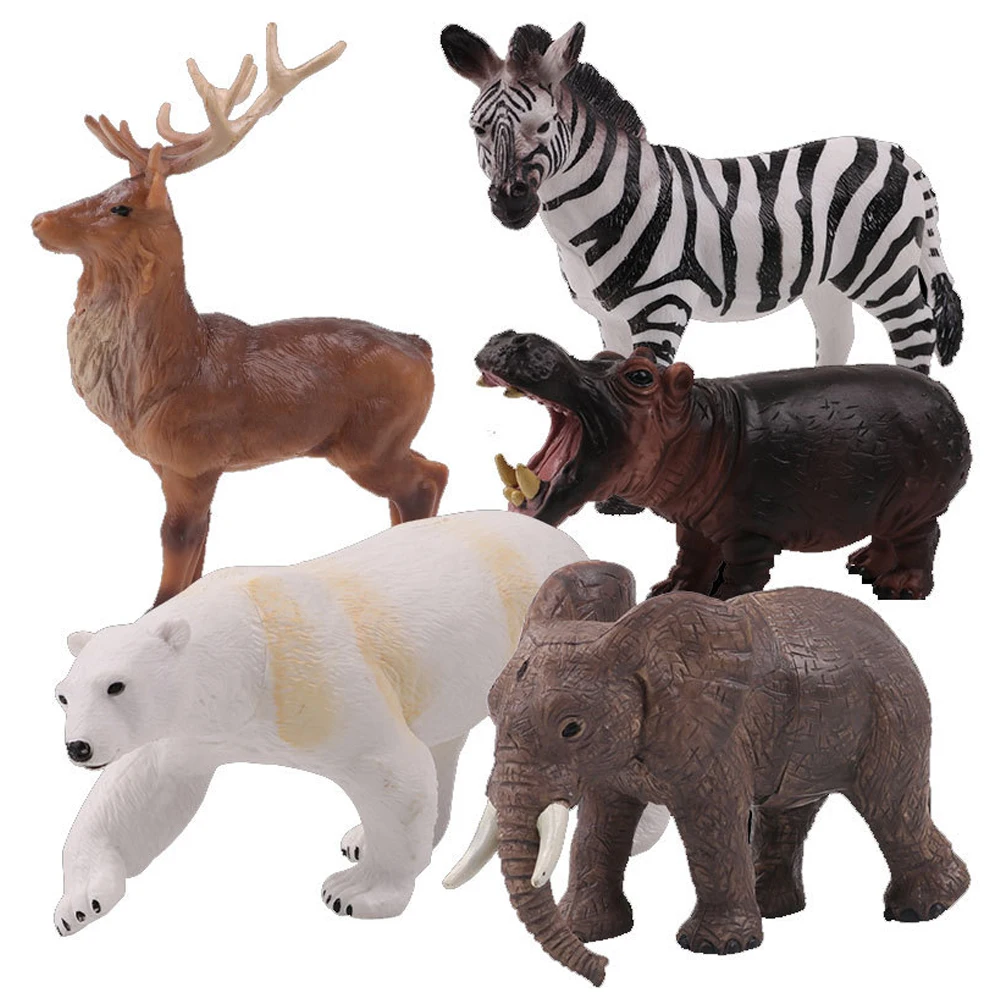 Wild Animal Elephant Lion Graffe Brown Bear Action Figures Simulation Wildlife Sika Deer Hippo Zebra Crocodile Figurines Kid Toy