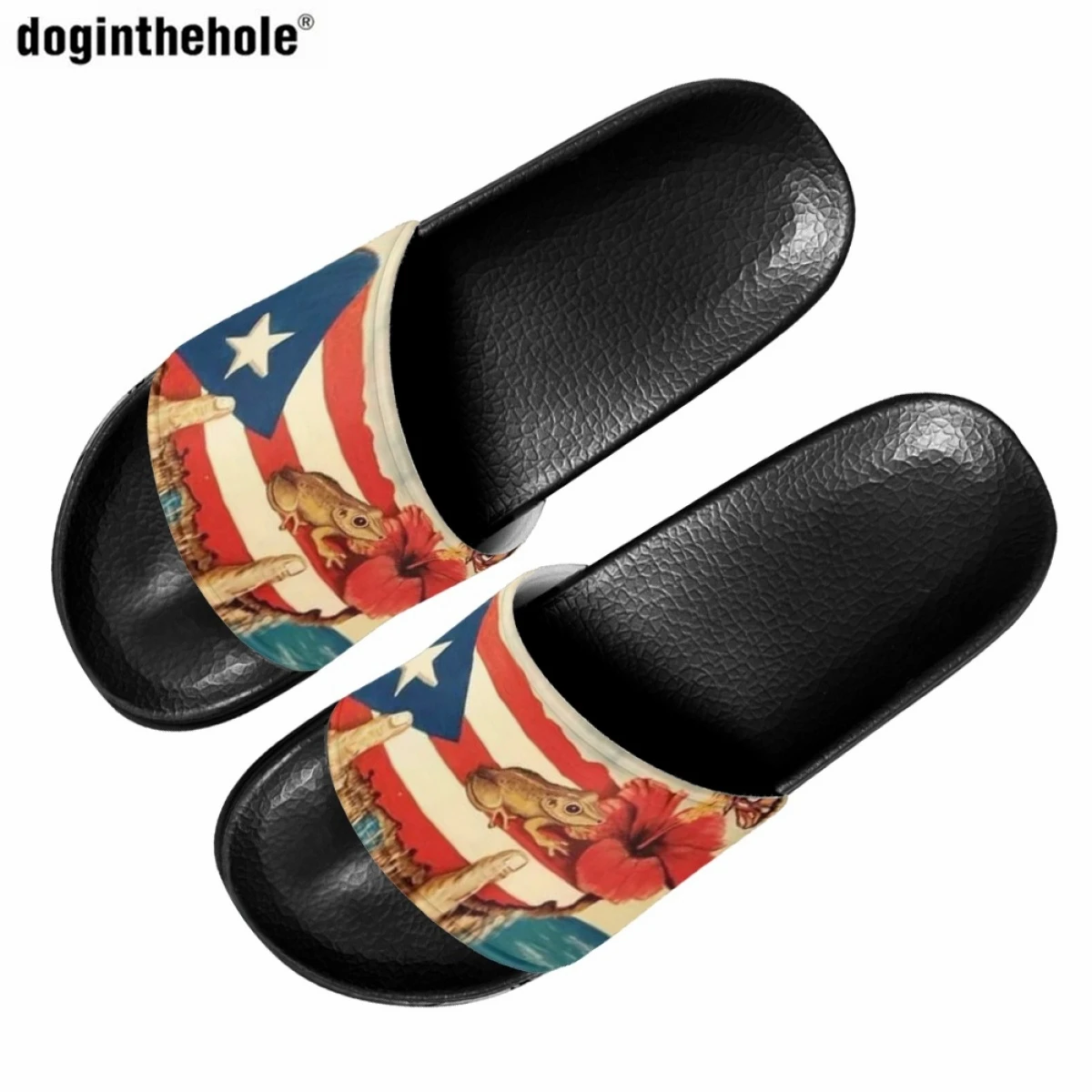 Doginthehole Puerto Rico Flag Printed Slippers for Ladies Summer Fashion New Home Flat Slippers Outdoor Beach Non-slip Sandals