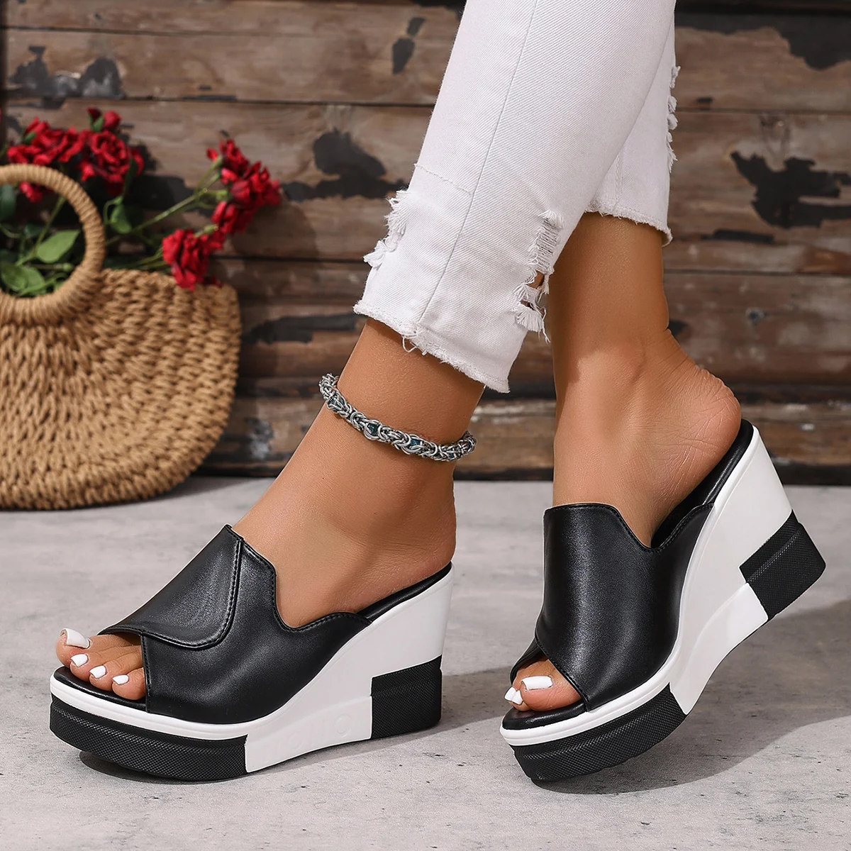 Women Wedges Slippers Summer High Heel Shoes Thick Sole Plus Size 42 Slip-on Style Female Street Fashion Sandals Outdoor Slides - view 5