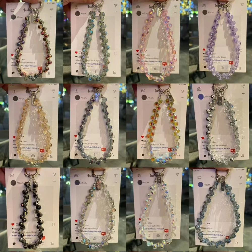 

Fashion Shiny Crystal Beads Mobile Phone Strap Pendant Bracelet for Outdoor Anti-drop Accessory Bag Women's Girls Sling