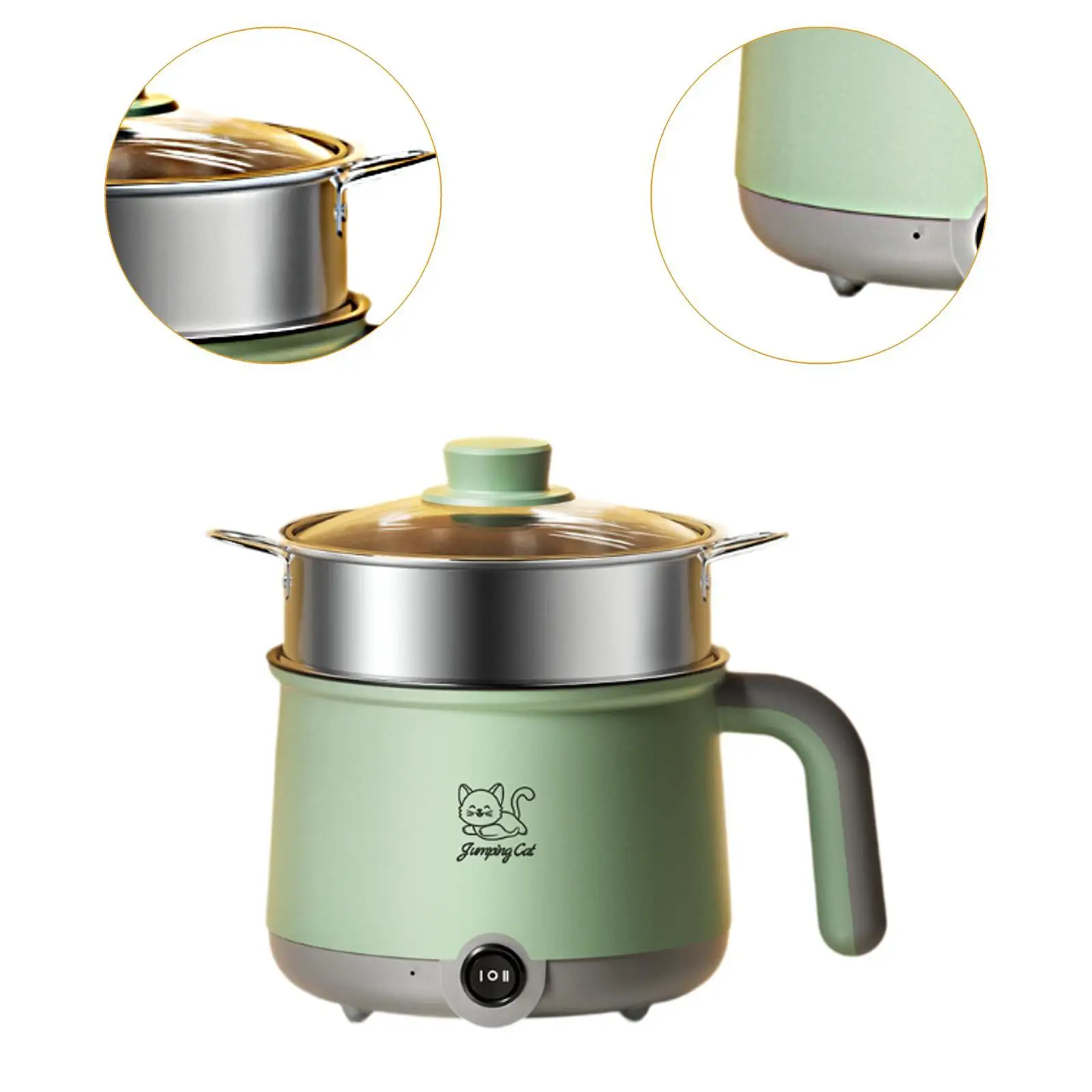 Electric Hot Pot with Steamer Non Stick Frying Pan 300W/600W Electric Cooker 1.8L Mini Pot for Oatmeal Egg Soup Ramen Fried Rice