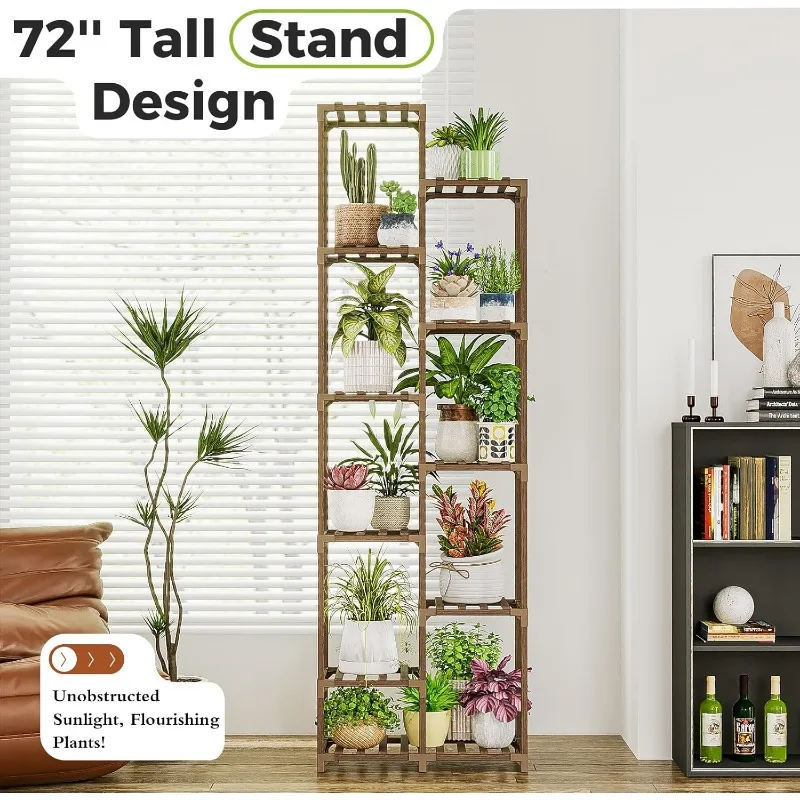 Plant Stand Indoor 72'' Tall Shelf Outdoor Large Wood Rack Corner Flower Stand Tiered Holder for Multiple