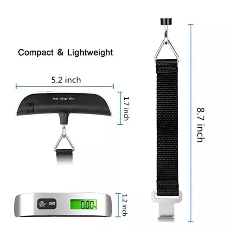 Digital Luggage Scale 110lbs/50kg Portable Handheld Suitcase Weigher with LCD Display and Overload Alarm for Travel