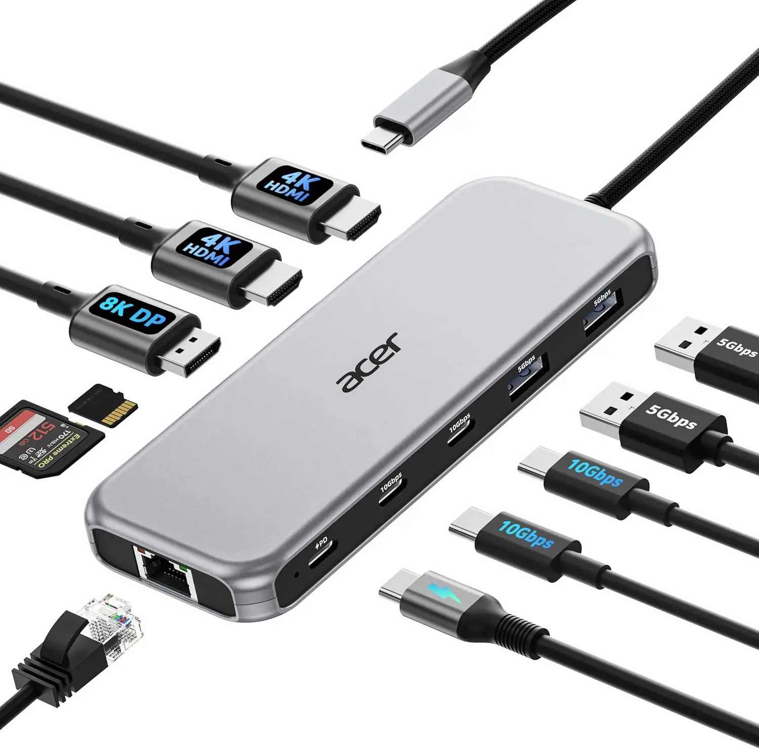 

11-in-1 USB C Docking Station for Laptops, Supports 3 Monitors with 8K DP and HDMI 4K@60Hz, Features 10Gbps Data,1 Gbps Ethernet
