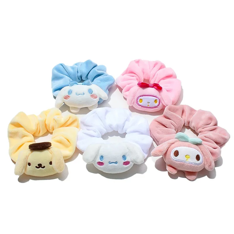 Kawaii New Hair Tie Sanrio Cartoon Kuromi Cute Plush Large Intestine Hair Tie Children's Hair Accessories Cinnamoroll Headband