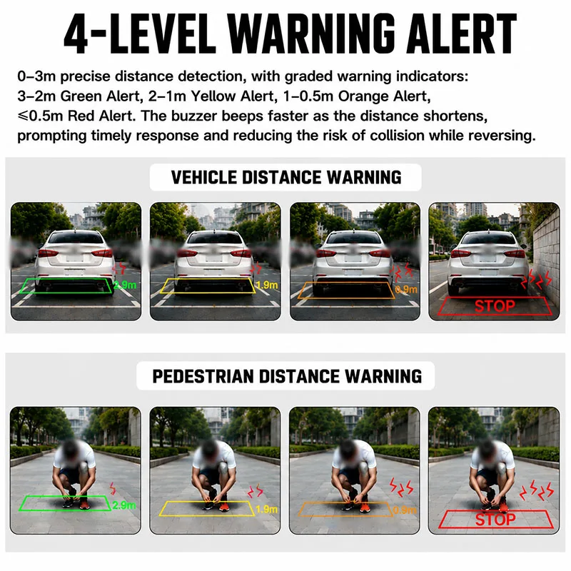 1080P Car Radar Rear View Camera Parking Sensor Reverse Backup Camera with Buzzer Alarm Distance Detection Parking Assist System