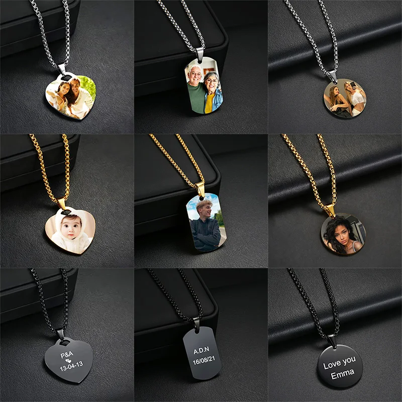 

Treebud Muti-style Custom Color Photo Pendant Necklace Stainless Steel Personalized Engrave Text Logol Picture Heart Choker Gift