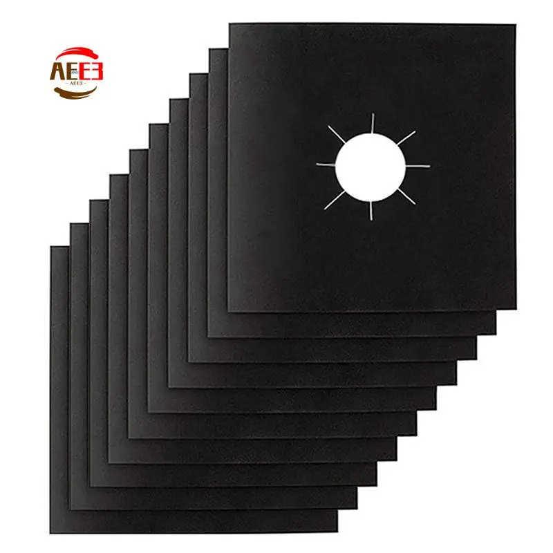 AEE3-10 Pcs Stove Burner Covers Thickness 0.2Mm, Square Stove Burner Liner Cover ,Keeps Stovetop Clean Easy Install Easy To Use