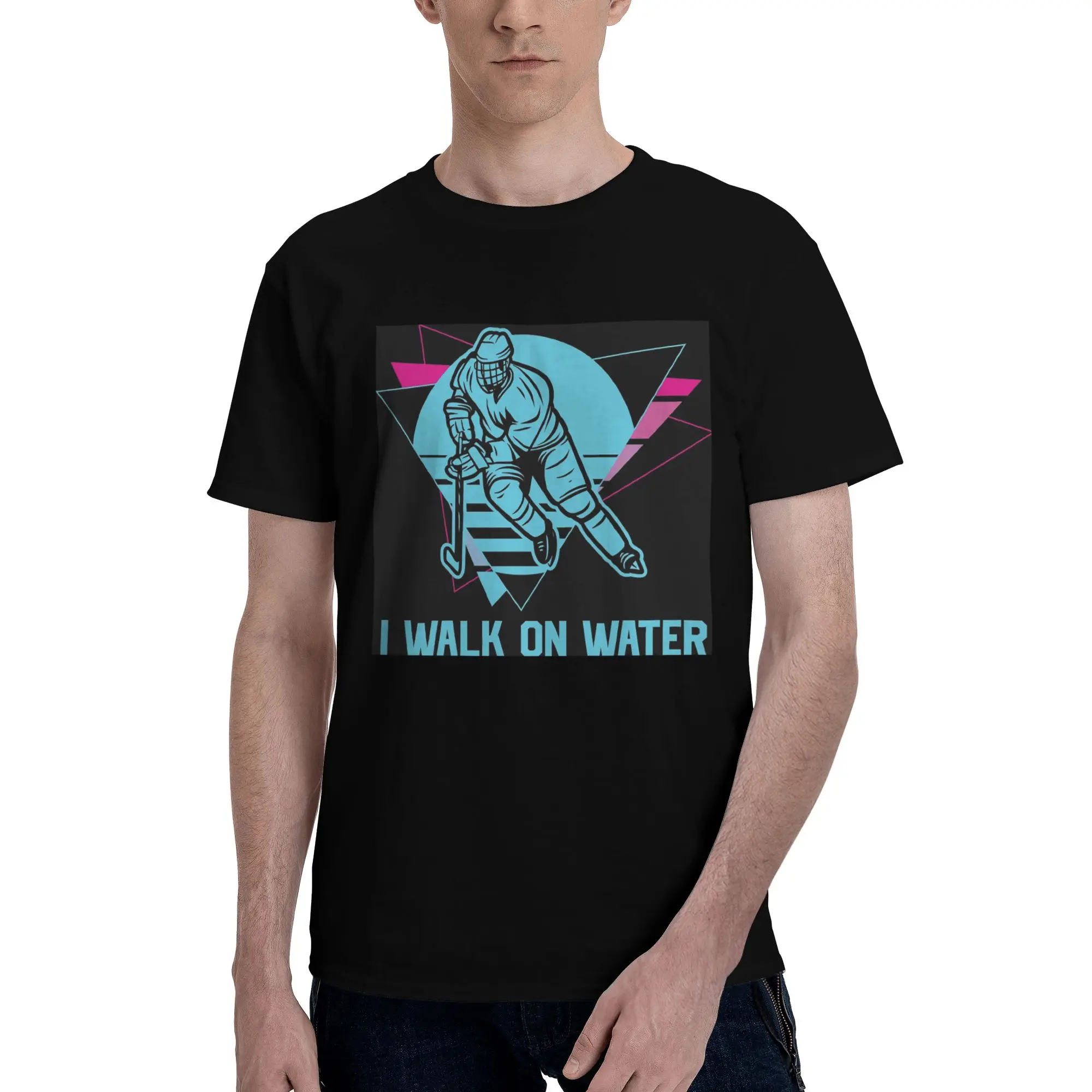 

I walk on water Hockey 100% Cotton T-Shirt Men'sClassic T Shirts Men O-Neck Short Sleeve S-6XL