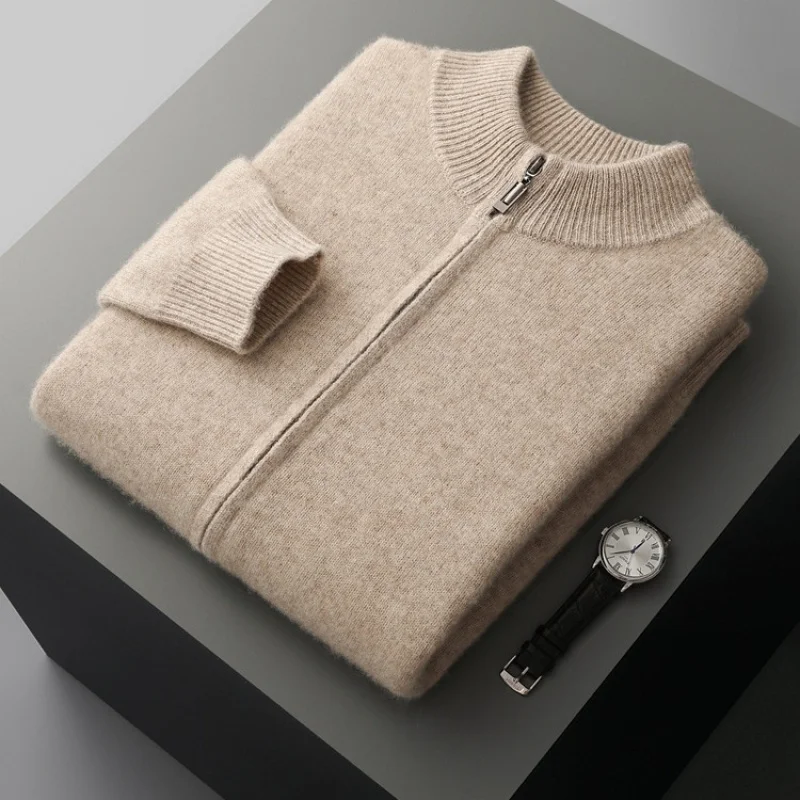 

Новый мужской кардиган с коротким рукавом из % шерсти, двойной утолщенный воротник-стойка, универсальный длинный рукав, свободный повседневный стиль