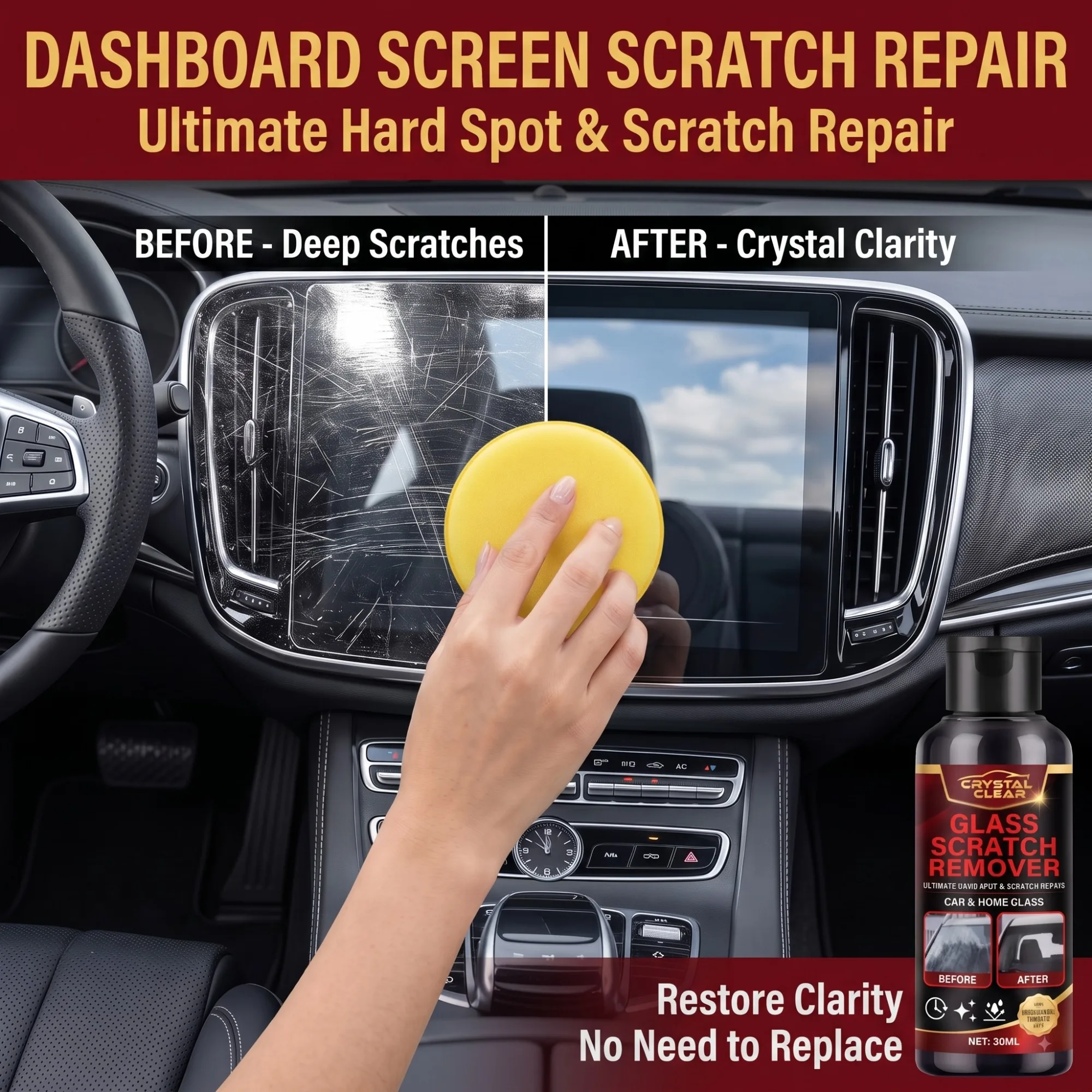 All-in-One Glass Scratch Repair & Polishing Paste, Ideal for Windshields, Windows and Shower Doors, Upgraded Formula