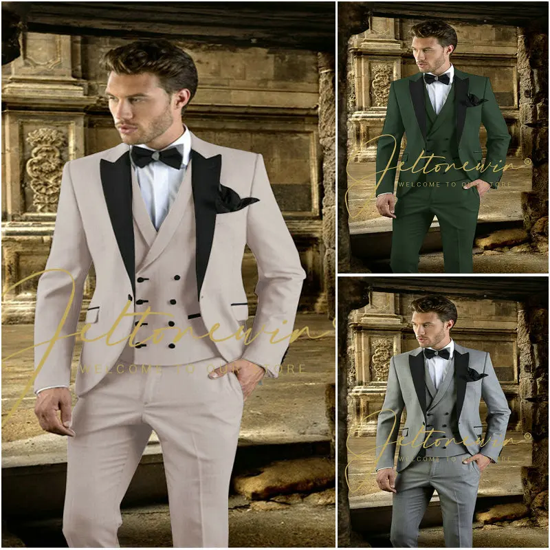 

JELTONEWIN 2023 Latest Coat Pant Designs Beige Business Men Suit Slim Fit 3 Piece Tuxedo Groom Wedding Suit Terno Masculino