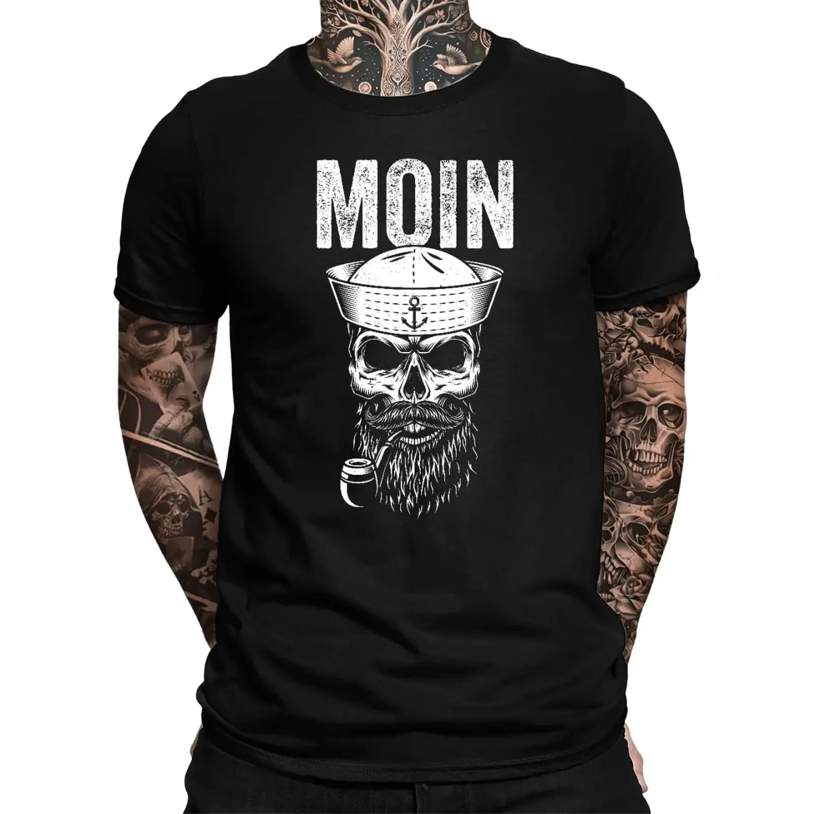 Camiseta para hombre Moin Seemann Skull Hamburg Baltic Sea St Pauli, estilo vintage, ligeramente lavada, ropa de diseñador, moda transpirable