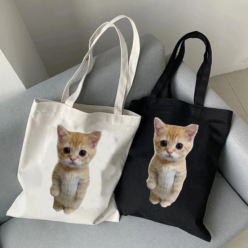 Cry Cat Meme 2025, Einkaufstasche, grafische Tragetasche, Harajuku-Shopper-Tasche, Damen-Schultertasche aus Segeltuch, umweltfreundlich, großes Fassungsvermögen