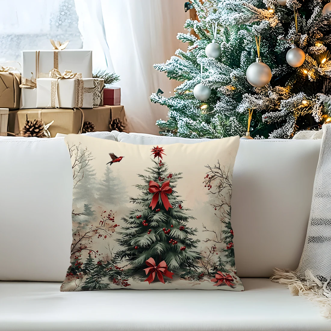 الشتاء سلة للزهور عيد الميلاد الديكور غطاء الوسادة رمي كيس وسادة للمنزل عيد ميلاد سعيد المخدة الديكور هدية