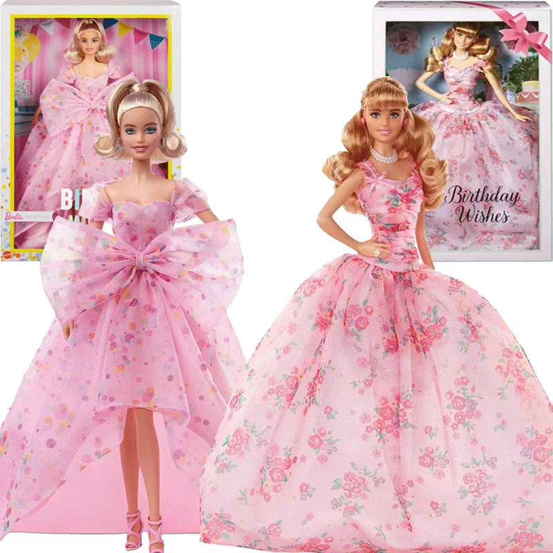 Muñeca Barbie Original con firma, deseos clásicos de cumpleaños, juguetes para niñas, vestido de noche rosa, muñecas rubias, edición de colección de modelos
