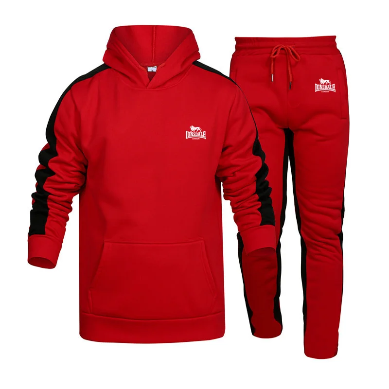 Mens Tracksuit Hooded Sweatshirts and Jogger Pants LONSDALE Gym Outfits Autumn Winter Casual Sports Hoodie Set 2023 Hot Sale