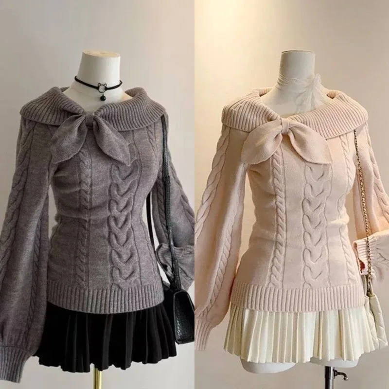 

Korean Rabbit Y2K Ear Collar Sweater Top Girl Autumn Winter Fashion Women’s Retro Knit Pullover Cute Sweet Style Knit Top New